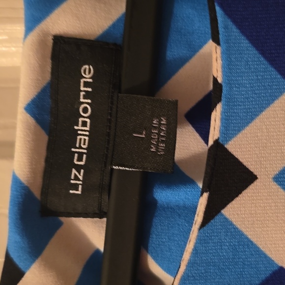 LIZ CLAIBORNE WOMENS BLUE & WHITE SYMMETRICAL SMALL CAP SLEEVES DRESS SIZE LARGE - Picture 5 of 14